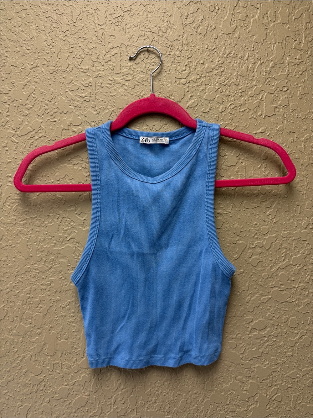 ZARA Sky Blue Ribbed Crop Tank small